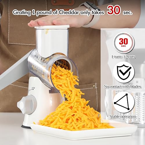 Miniatura 5 de Ourokhome Rallador giratorio de queso, manivela de mano, trituradora de cocina, máquina de afeitar de mandolina de velocidad con mango y 5