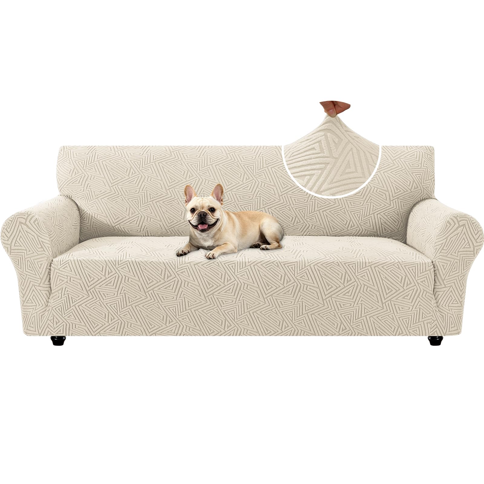 Ystyle Stretch Sofa Überzug 3 Sitzer, Beige | Elastisch Couch Überzug mit Armlehnen, Moderne Sofaschoner Rutschfest, Sofaschutz für Hunde Katze, für Wohnzimmer