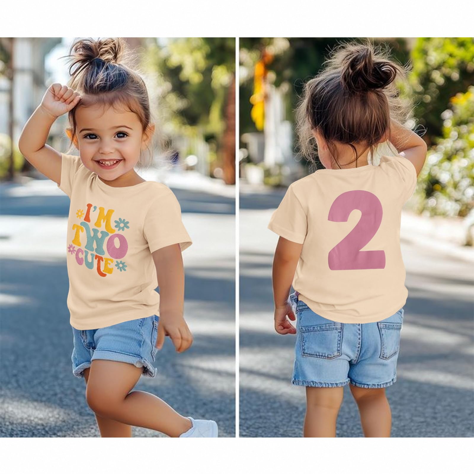 Camiseta de 2º cumpleaños para niña "I'm Two Cute", camiseta de impresora de segundo cumpleaños, camiseta de fiesta de cumpleaños, ropa de verano, manga corta, camisetas suaves de cuello redondo