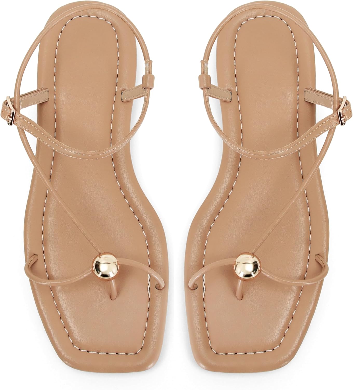 GTBINGGO Strappy Flat Sandals for Women Comfortable Open Square Toe Sandals Dressy Beach Thong Flip Flop Slides Sandals - Image 6