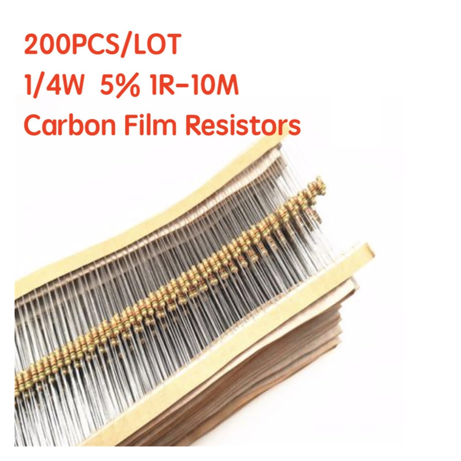 200 Stück 1/4 W Kohleschichtwiderstände Widerstände 5% 1R-10M 10R 47R 56R 100R 220R 1K 4K7 6K8 100K 330K 560K 1M Ohm, Farbiger Ringwiderstand (10R)