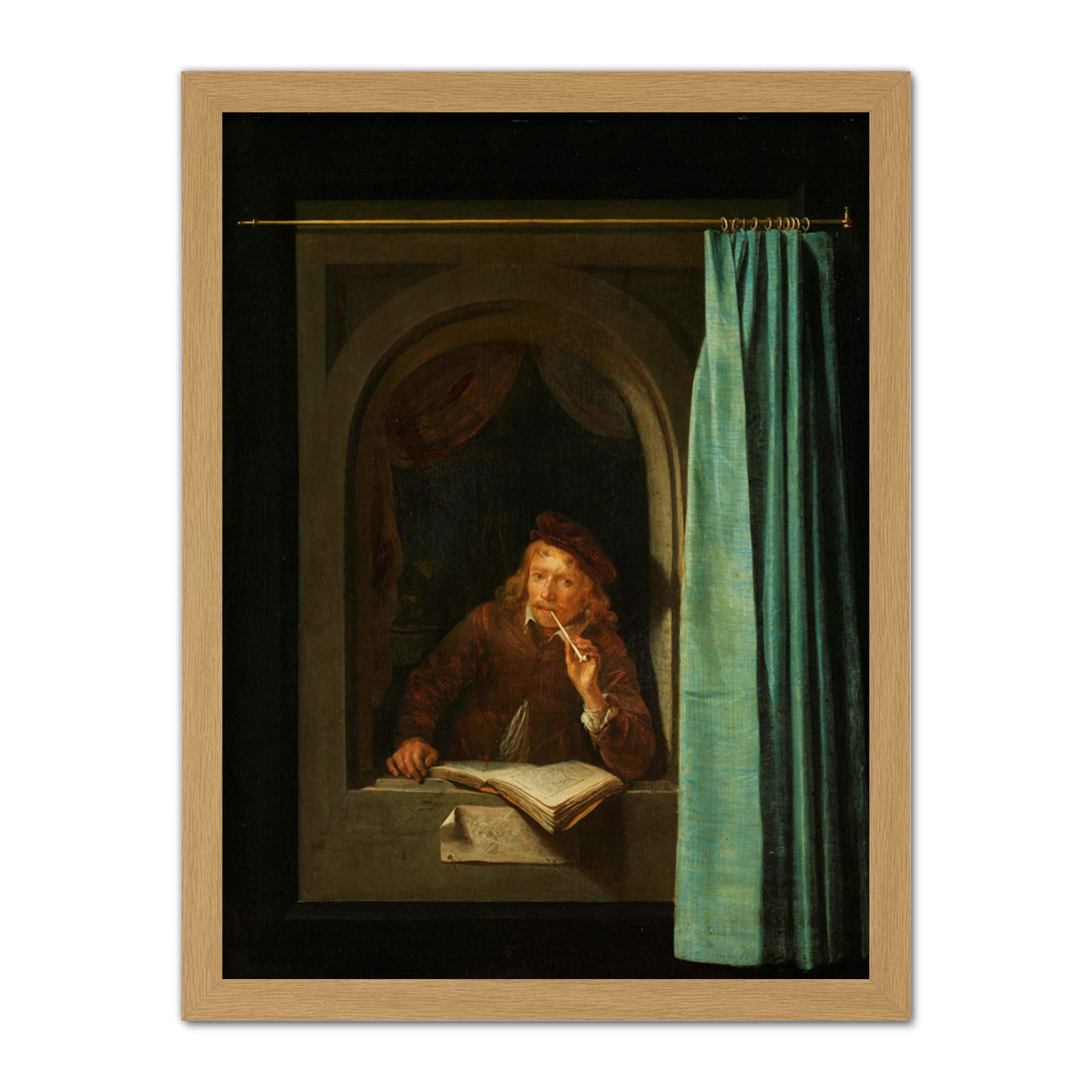 Artery8 Gerard Dou Man Smoking A Pipe Painting Artwork Framed Wall Art Print 18X24 Inch
