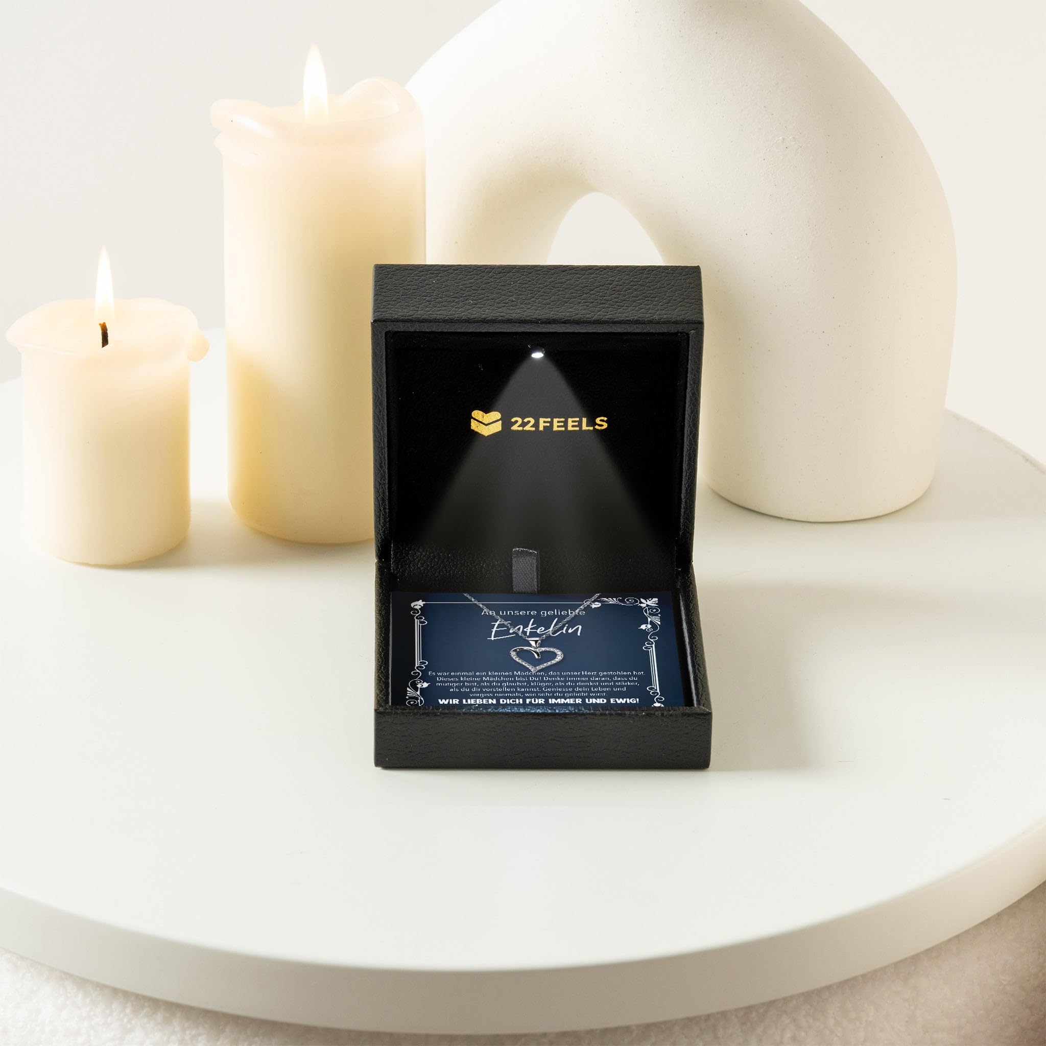 Enkelin Geschenk von Oma Opa - Mädchen Schmuck Frauen Silber 925/000 Herz Halskette - Konfirmation Firmung 18. Geburtstag Weihnachten Abitur Bachelor Master - Karte Premium LED Licht Etui