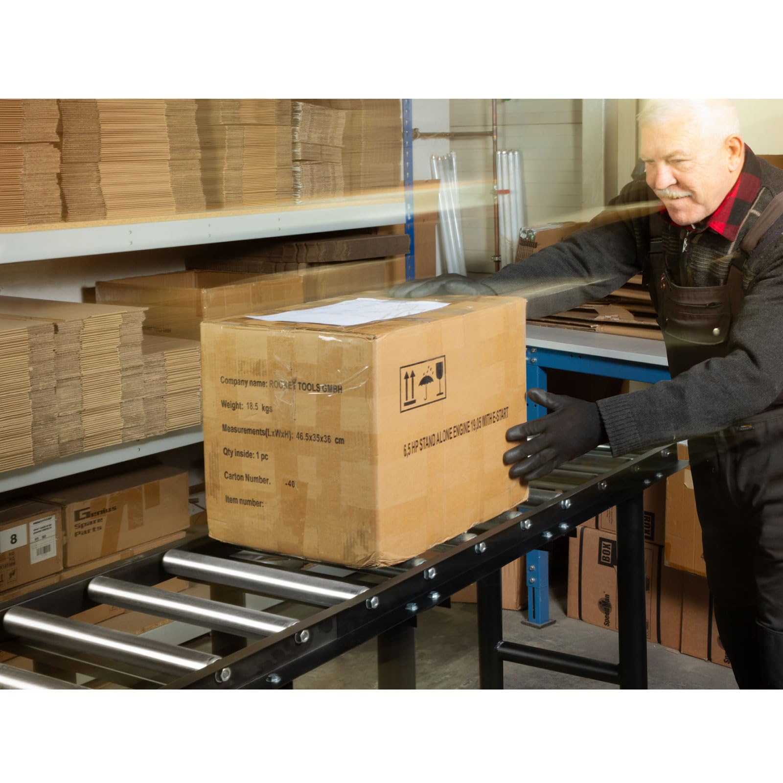 EBERTH Trasportatore a rulli, altezza regolabile, portata 300 kg, lunghezza di trasporto x larghezza 120x40 cm, 8 rulli con Ø 38 mm, distanza tra i rulli 12 cm, nastro trasportatore