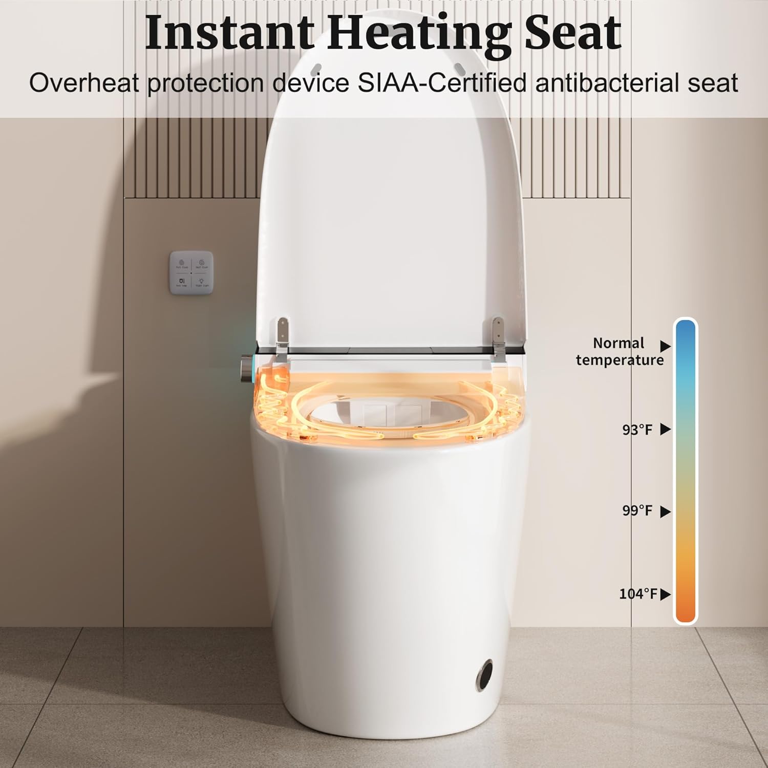 Smart Toilet with Elongated Heated Seat, Auto Flush, One Piece Toilet for Bathrooms Soft-Close Seat & Lid, Night Light, Electric Tankless Toilets with Dual Flush Remote - Pre-Wetting