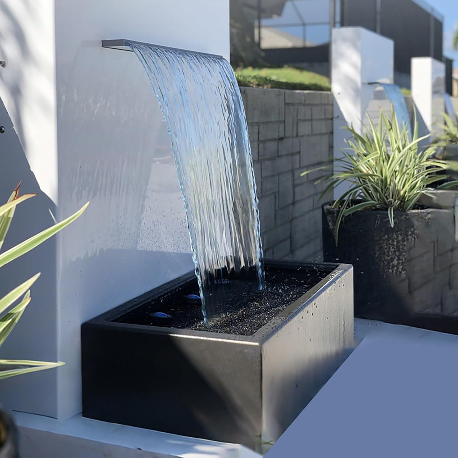 Outdoor Water Garden Overflow Pool Fountain, Commercial Rectangular Front Yard Fish Pond Spa Feature with PVC Connector for Landscaping(Bronze,58 inch/147 cm)