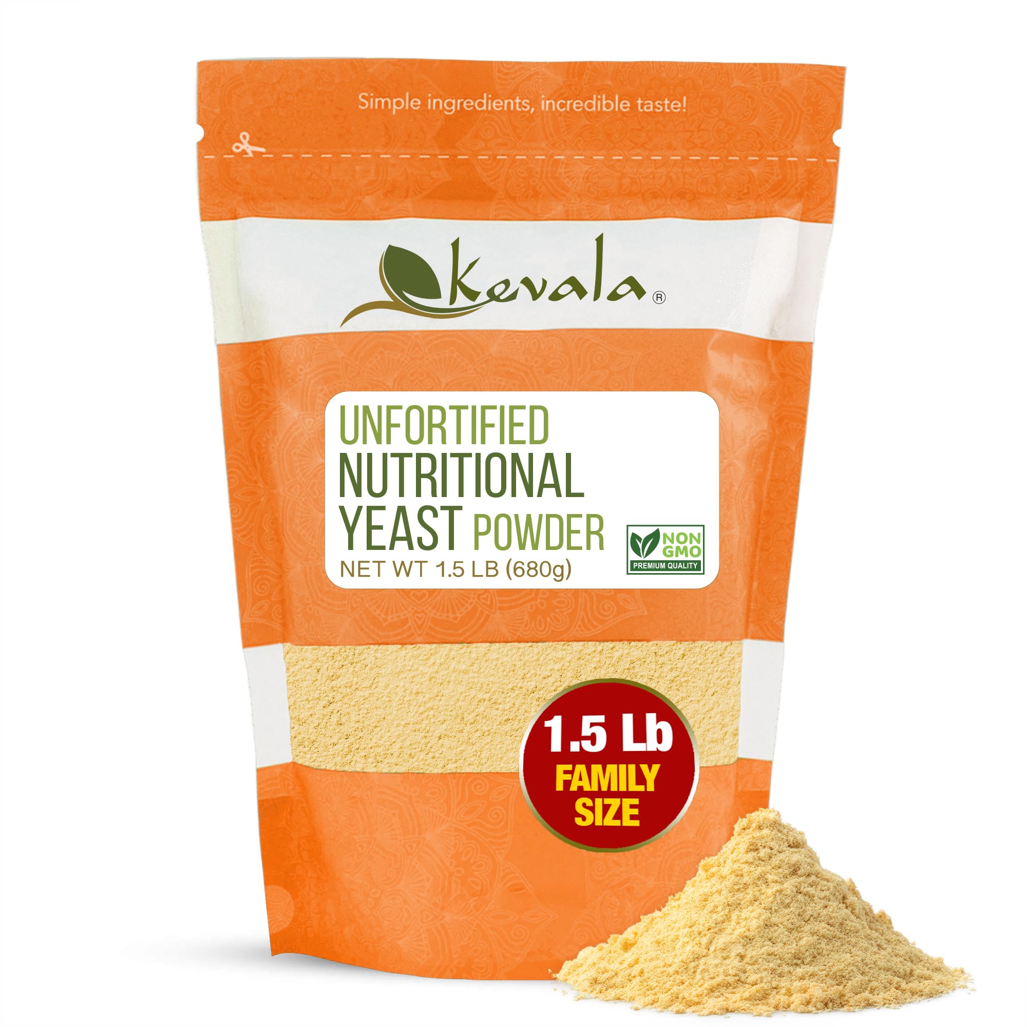 Kevala Nutritional Yeast - Premium Non Fortified Powder for Vegan Cooking, Product of USA, Seasoning with a Cheesy Flavor, Dry Yeast With No Added Salt for Everyday Vegan Food Nutrition, 1.5 lb