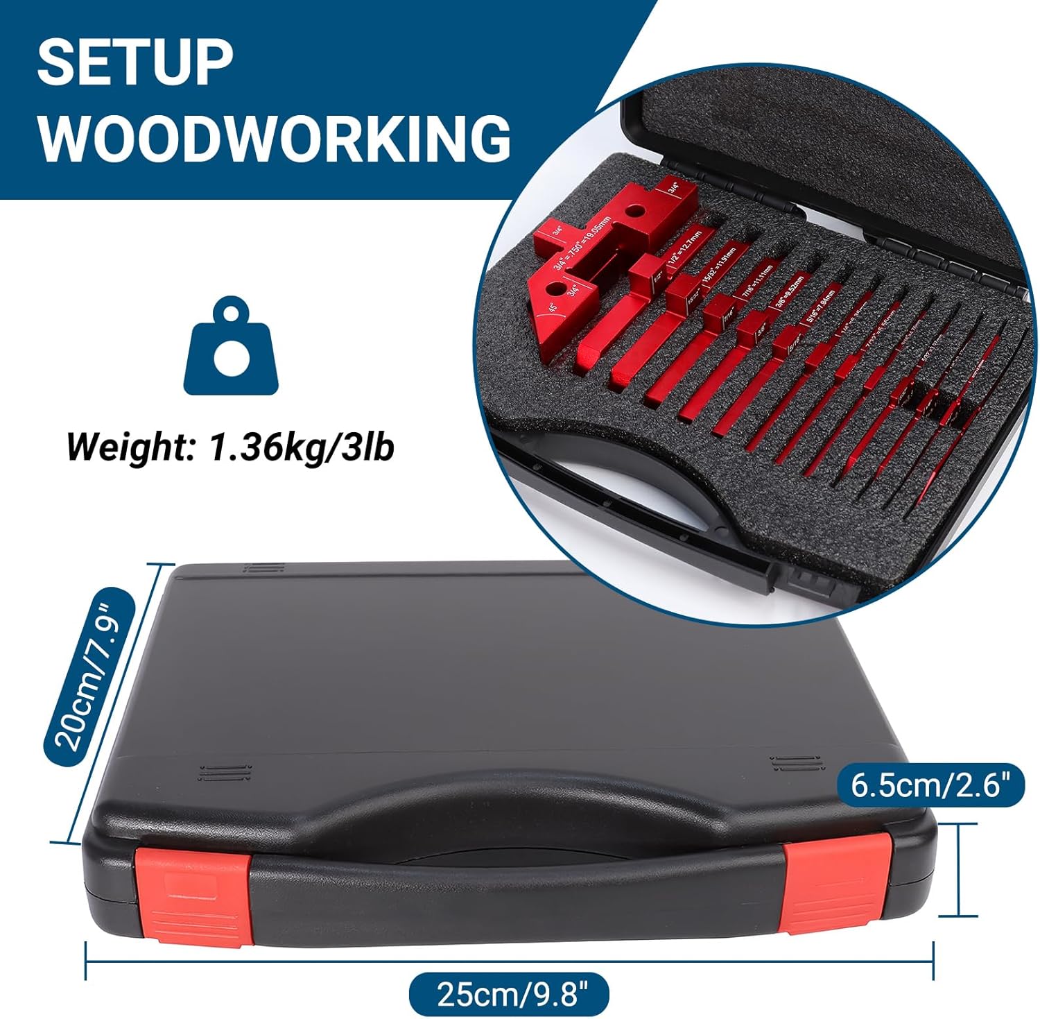 Table Setup Blocks for Woodworking, 14pcs Aluminum Alloy Woodworking Tools Precision Set up Bars, Height, Depth, Angle & Fence Alignment Gauge Set - Router and Table Saw Accessories with Storage Case