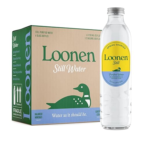 Loonen Still Spring Sourced Water, Glass Bottled with Minerals, Magnesium, Potassium, Calcium, Sodium, NSF Certified, American Made, Clean Hydration, Pack of 6, 750mL