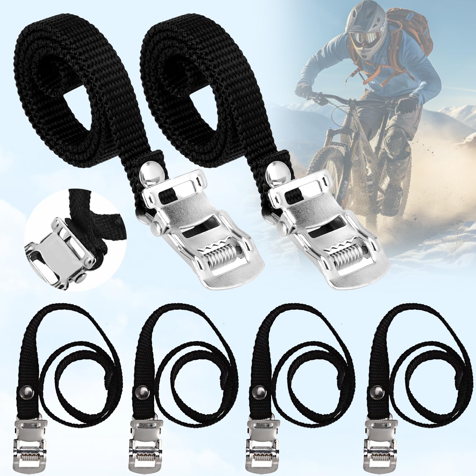 4 Cinghie Per Pedali Bici Regolabili - Cinturini In Nylon Antiscivolo Per Cyclette E Mountain Bike