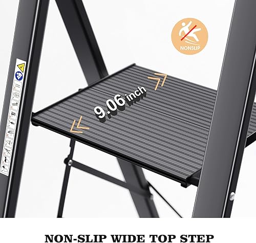 Miniatura 31 de KINGRACK Escalera de escalón, 2 escalones, escalera plegable con pasamanos, escalera doméstica antideslizante con seguridad plegable, taburete