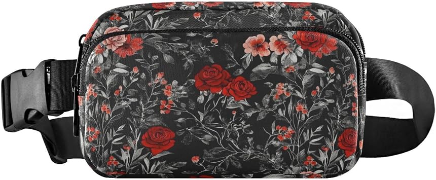 Fashion Waist Fanny Packs Vintage Roses for Men Women Waterproof Crossbody Hip Belt Bum Bag Lightweight with Adjustable Strap for Running Hiking