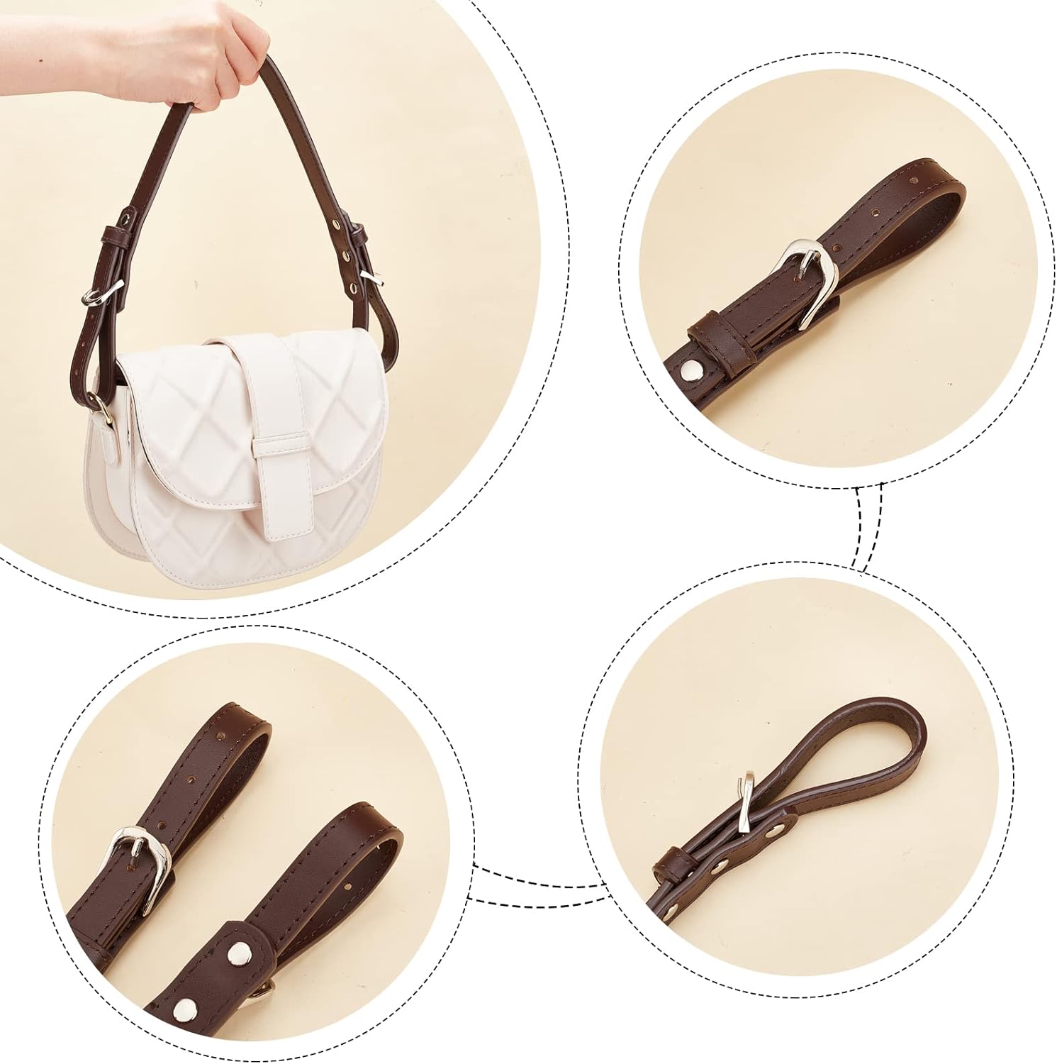WADORN Leather Purse Strap Replacement, 17.9 Inch Adjustable Handbag Handles Strap Cowhide Leather Bag Handles DIY Bag Purse Making Accessories for Satchel Tote Crossbody Bag, Dark Brown - Image 2