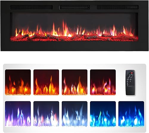 Efiretric Grace - Chimenea eléctrica 3 en 1 de 50 pulgadas de ancho (EF451), independiente, montada en la pared, empotrada, efecto de llama de 9