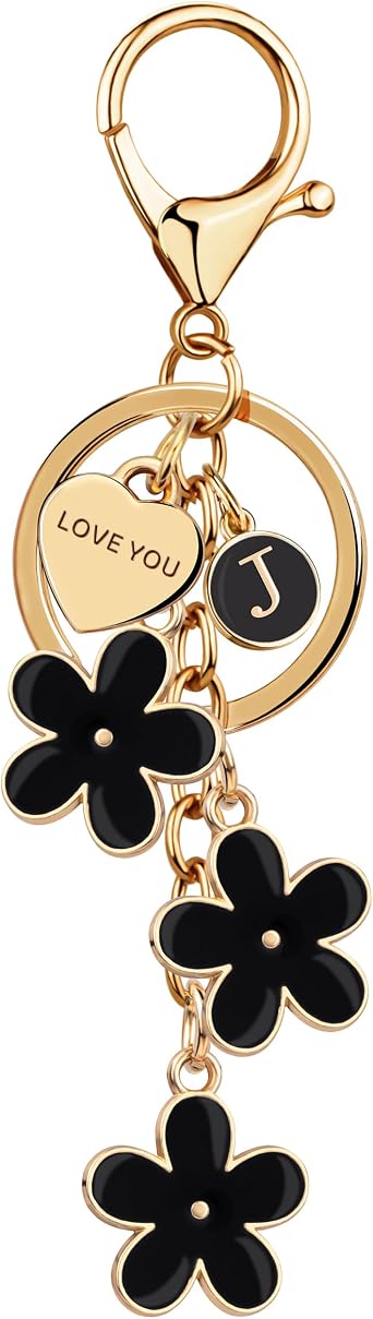 Suweibuke Initial Letter Keychain with Love You Heart, Cute Key Chain Gift for Women Girl, Charm for Keys Handbags Backpacks