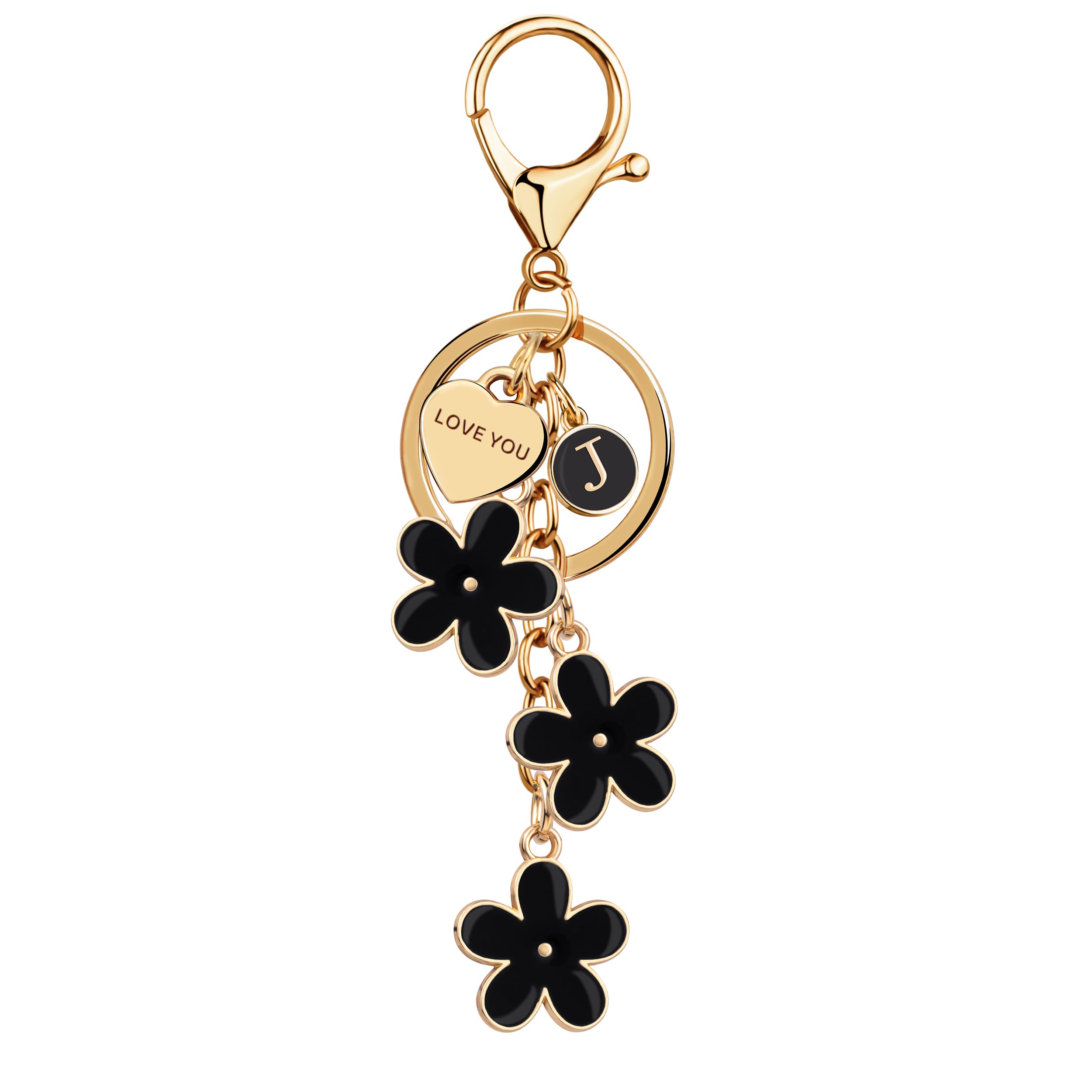 Suweibuke Initial Letter Keychain with Love You Heart, Cute Key Chain Gift for Women Girl, Charm for Keys Handbags Backpacks