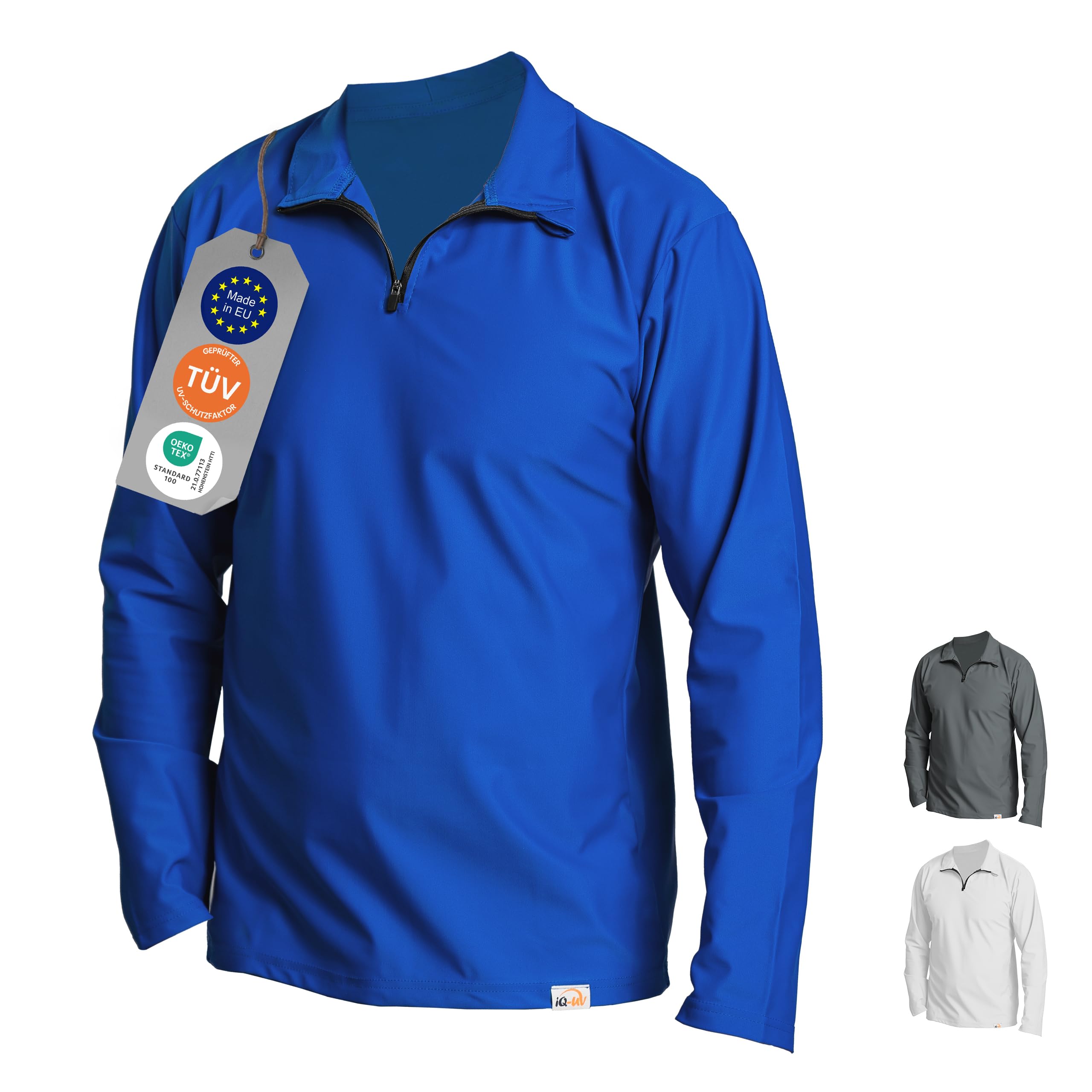 iQ-UV Shirt für Herren Langarm mit Reißverschluss Weiß 4XL – Rashguard für Herren mit Sonnenschutz für Aktiv- und Wassersport – Schwimmshirt für Herren – Atmungsaktiv und schnelltrocknend