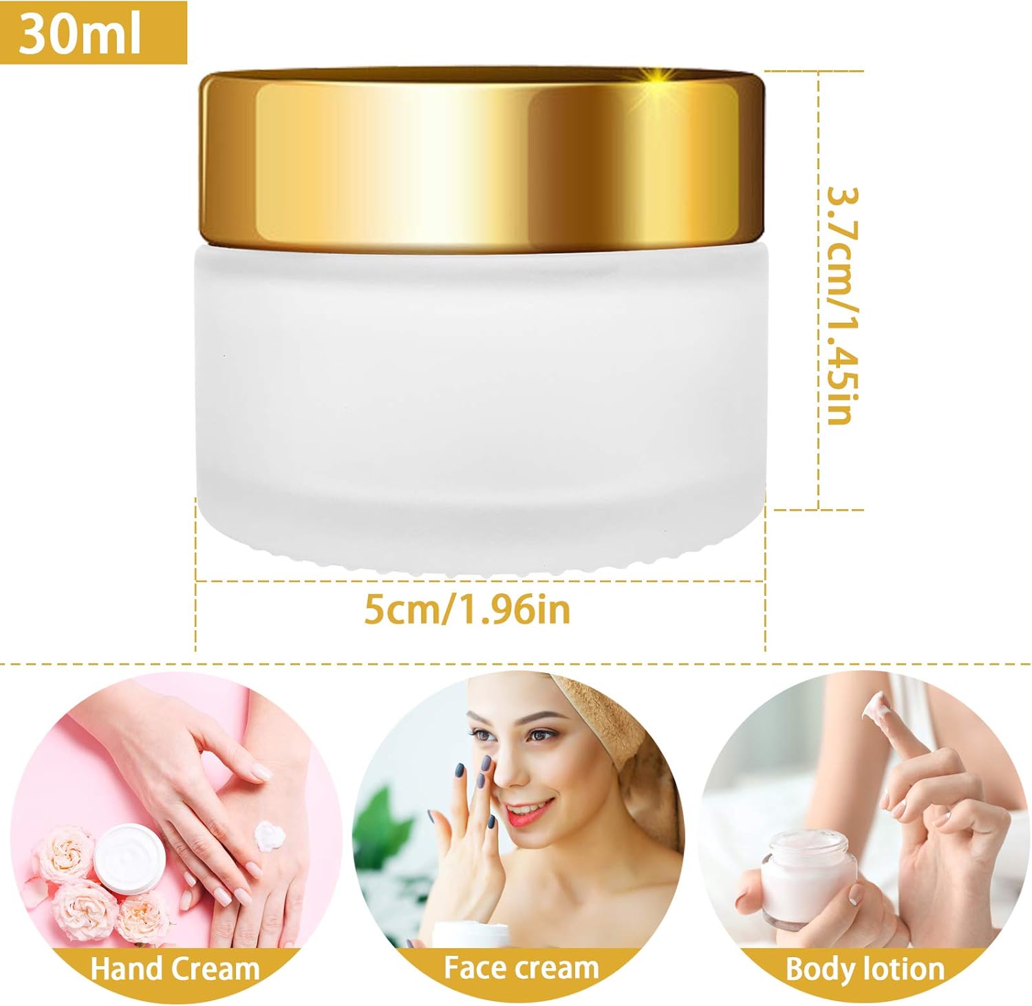 6 Pack Glass Cream Jars, 30ml(1oz) Frosted Clear Glass Jar, Empty Refillable Cosmetic Container Bottles for Eye Face Cream Foundation Ointment Loose Powder Eyeshadow Lotion : Beauty & Personal Care