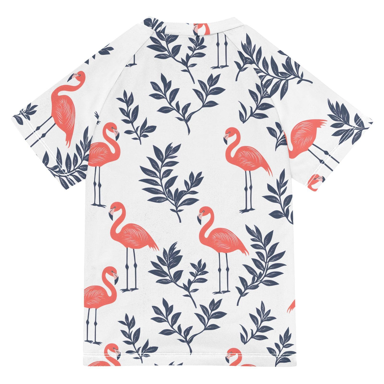 ALAZA Boys Swim Shirts Toddler Rash Guard Short Sleeve Rashguard Flamingo Leaf UPF 50+ 11-12T