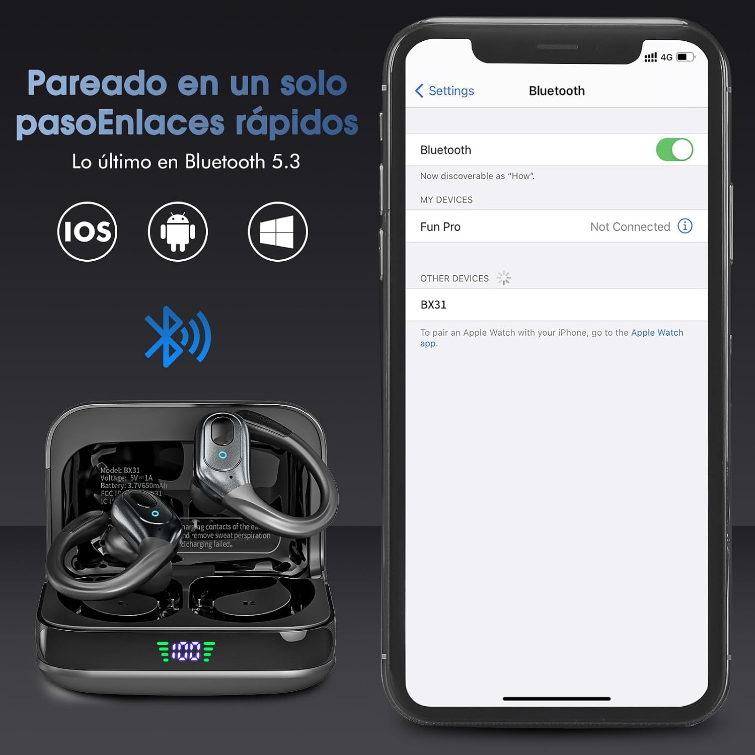 HAOYUYAN Auriculares inalámbricos Bluetooth 5.4, Earbuds de cancelación de Ruido con Tiempo de reproducción de 75 Horas, Pantalla de alimentación led, Auriculares Impermeables IPX7 5