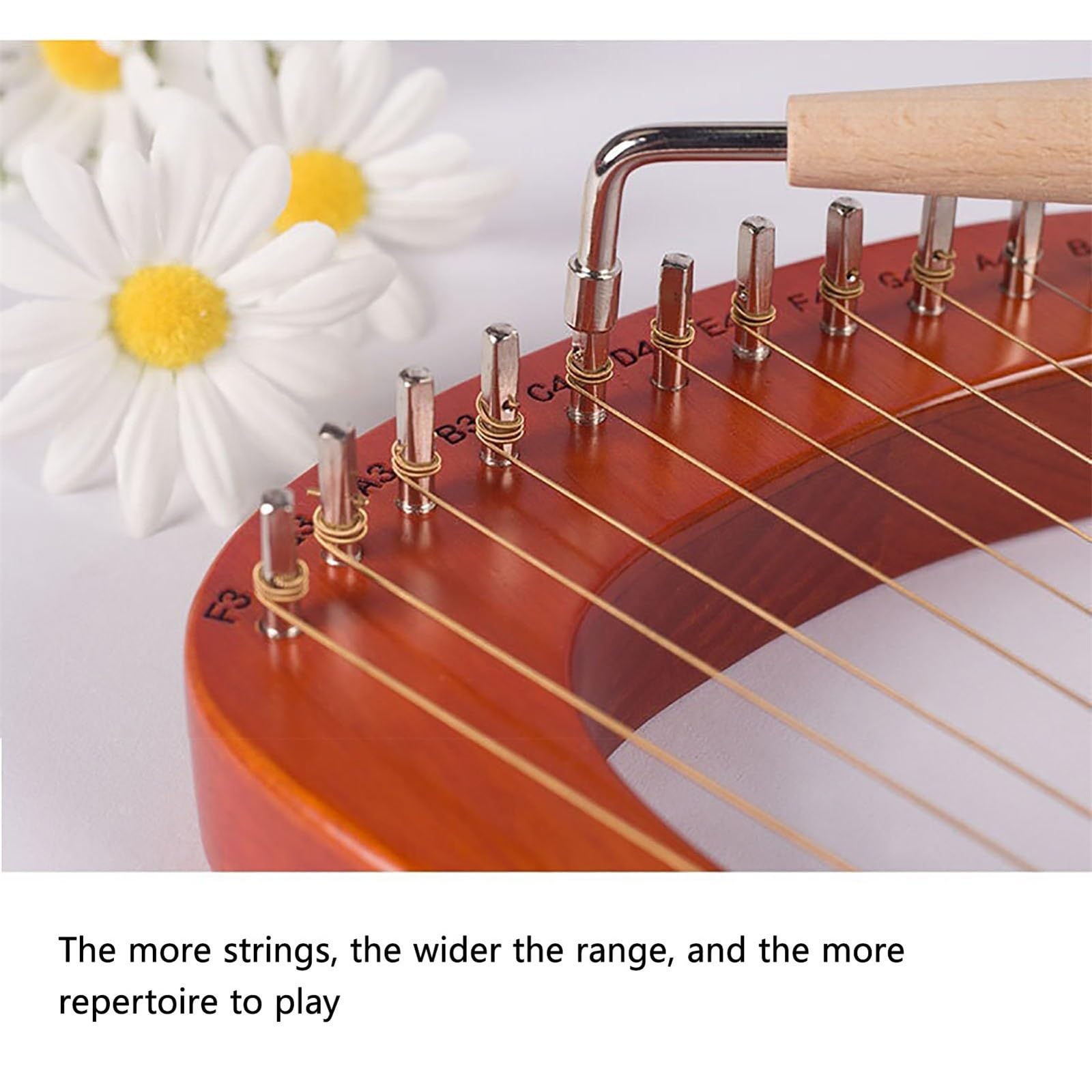 Resonanzraum Lyre Harfe Box Typ 16/19 Saiten Mahagoni Harfe Instrument Stimmschlüssel Ersatz-Saiten Schoßharfe Tragbar Reisen Camping Anfänger(16-String Antler Model-Flower)