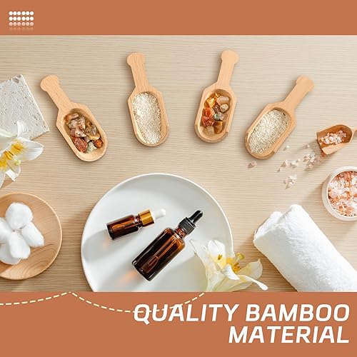 Miniatura 4 de Dandat Paquete de 100 mini cucharas de madera para tarros pequeños de sal de baño, cucharas de bambú a granel, cuchara pequeña de madera, cuchara de