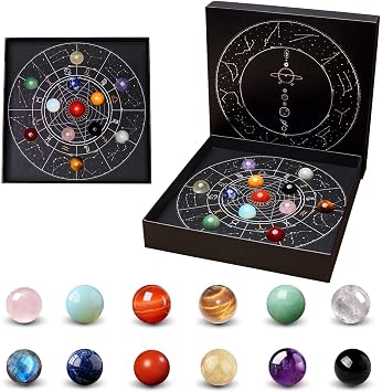 Runyangshi Natural Crystal Constellation Set with Zodiac Chart - 12 Pcs Healing Crystals Ball for Astrology Enthusiasts, Home Decor & Spiritual Gift