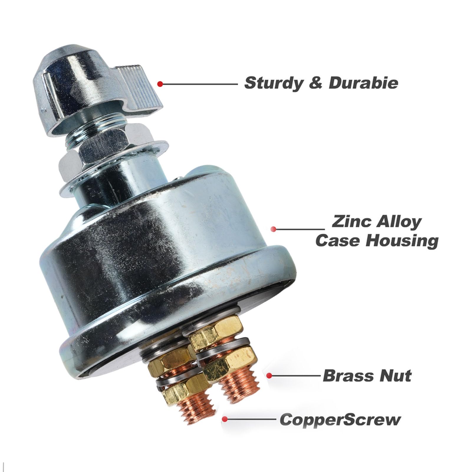 Battery Disconnect Switch, 12V-48V 250A Battery Shut Off Switch, Heavy Duty Power Cutoff for Car RV Boat Truck