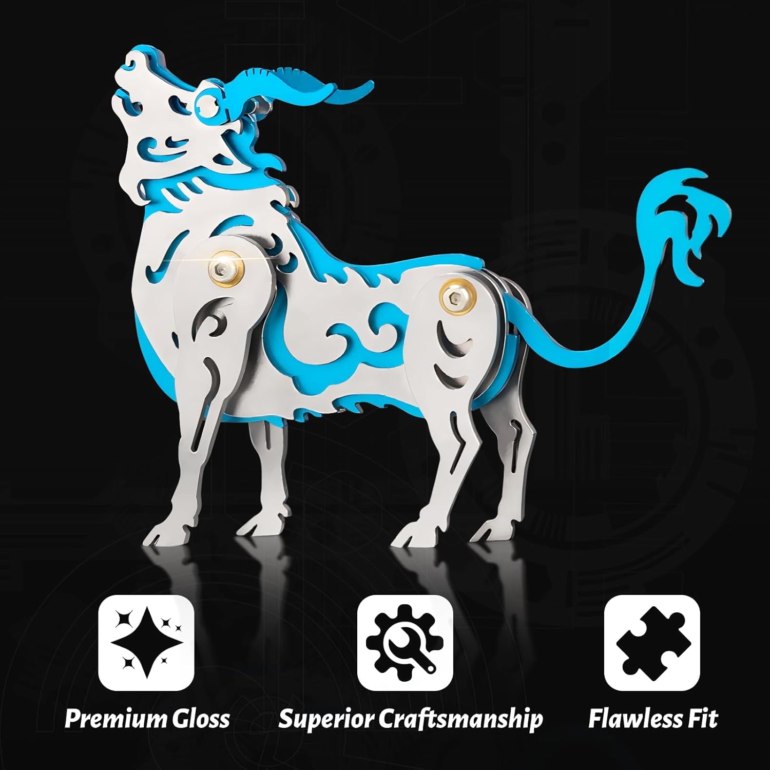 3D Metal Puzzles,3D Metal Puzzle for Adults,Mechanical Model Kit Zodiac Cattle Blue,Steel 3D Puzzles Stainless Steel Ornaments for Adults Home Decor Art Craft Gifts Toys.