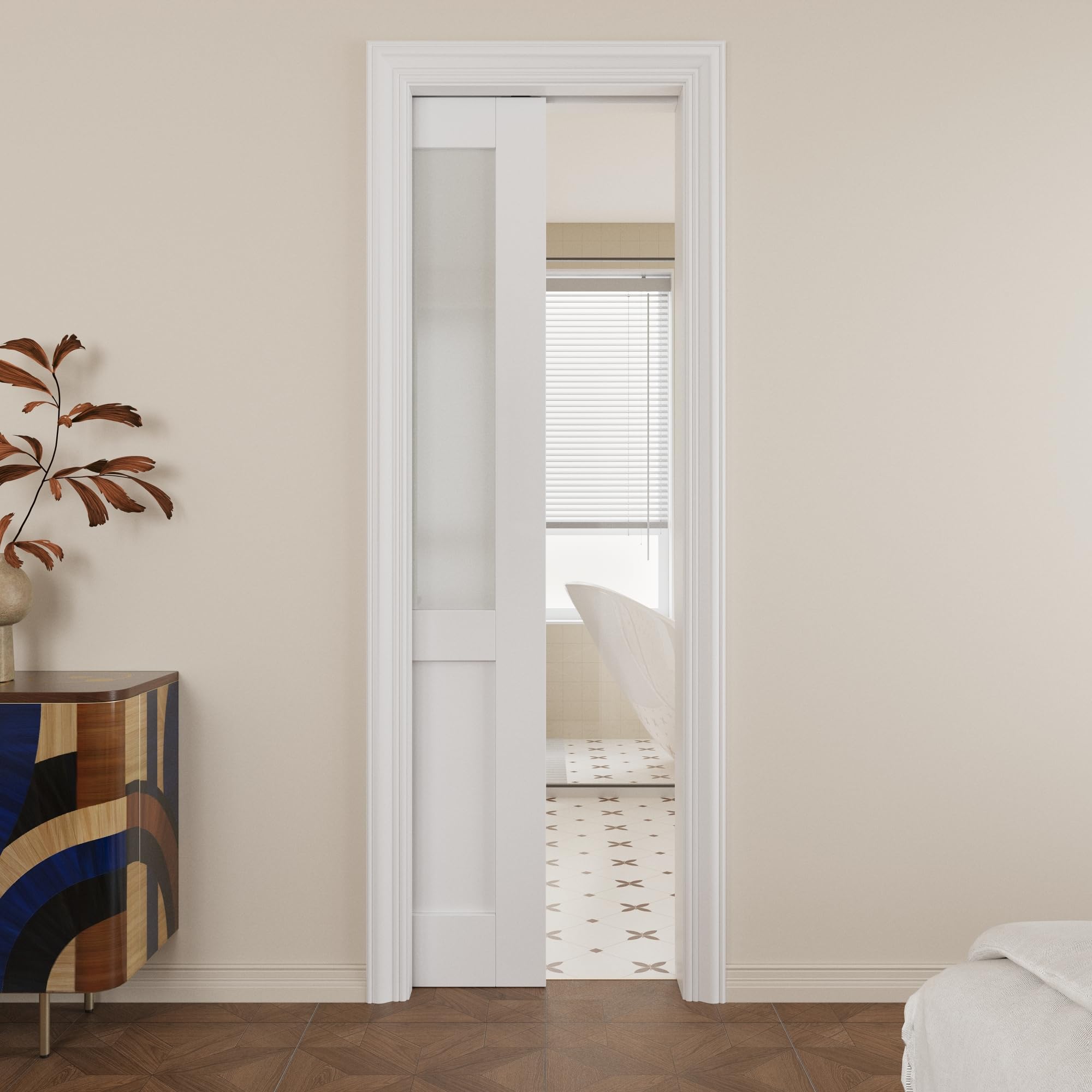 Pocket Door,Half-Lite Frosted Glass Doors,Solid Door,18x80 Door