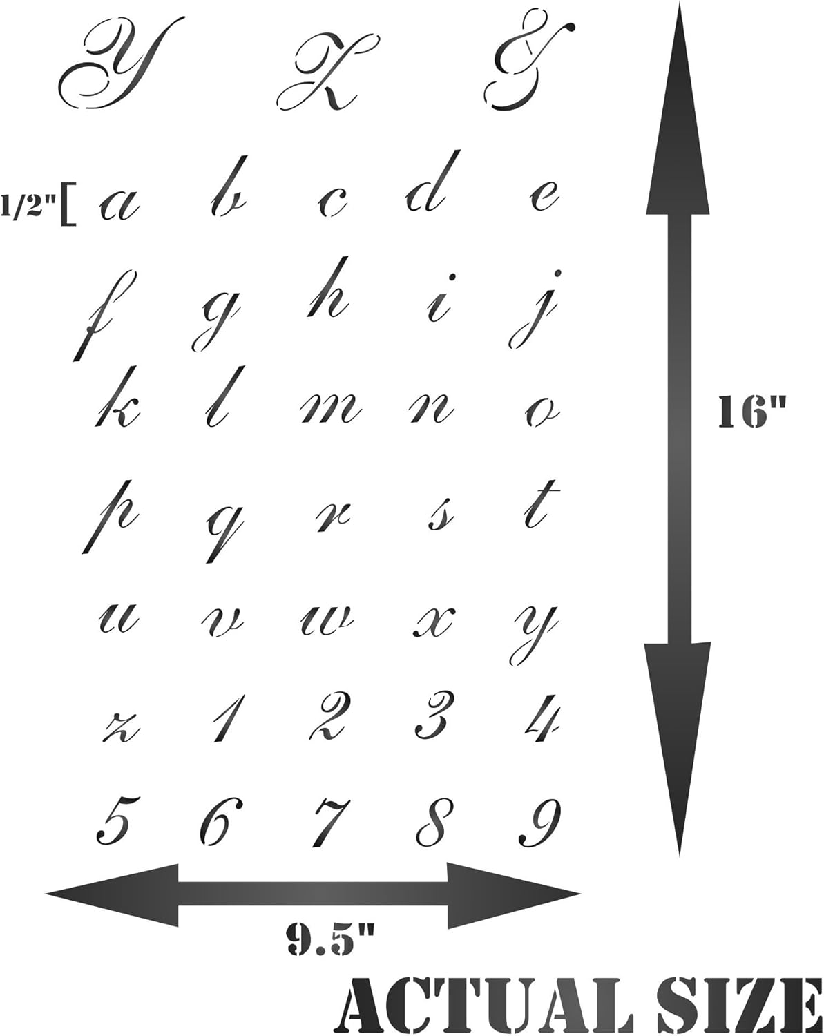 1½" Cursive Stencil, 10 x 12.5 inch (L) - Letters Alphabet ABC Font Stencils Template for Painting