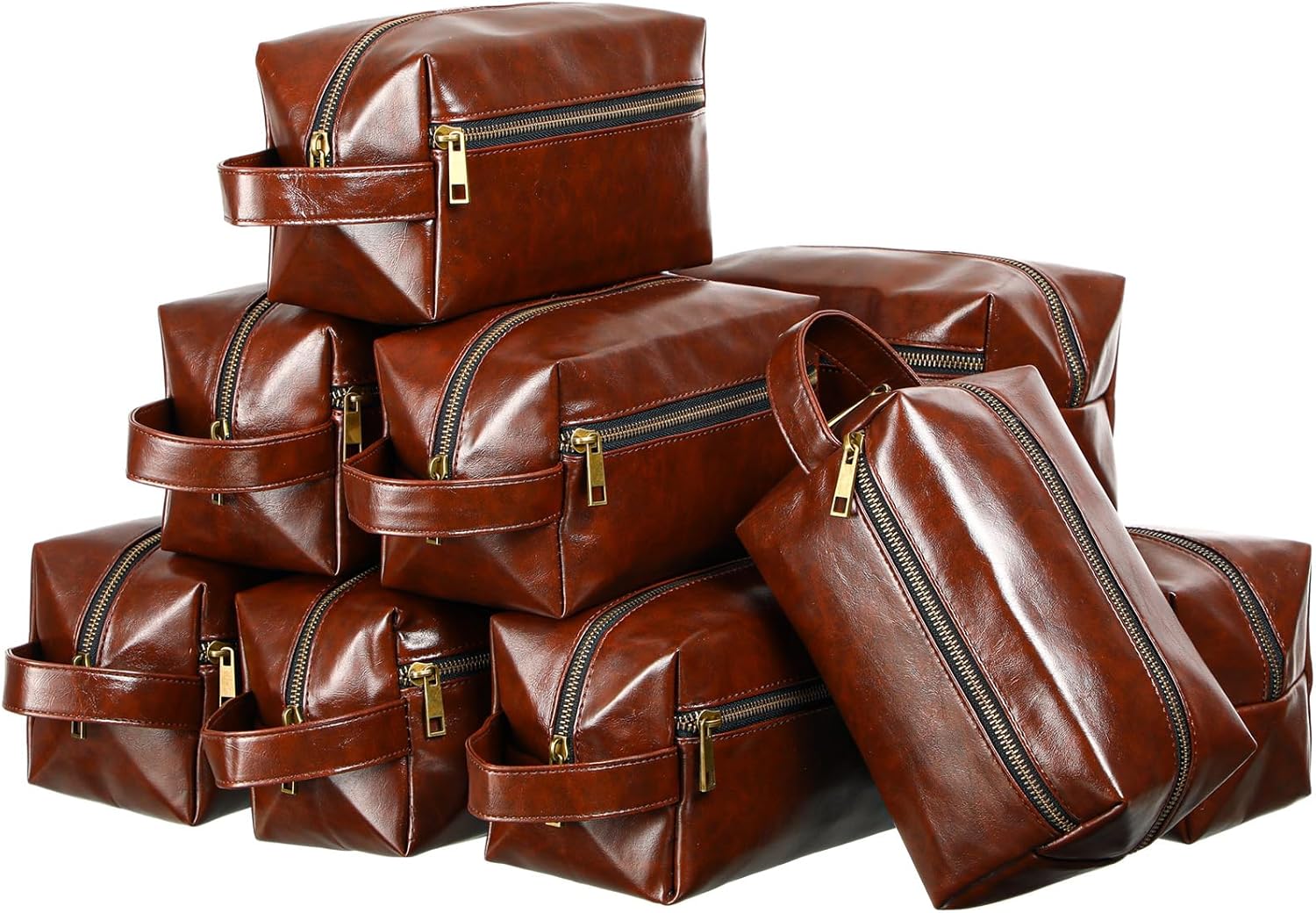 Hillban 10 Pcs Groomsmen Gift Leather Toiletry Bag for Men Travel Shaving Kit Bathroom Bag Make up Cosmetic Proposal Supplies for Wedding Favor Grooming Anniversary Boyfriend Father(Dark Brown)