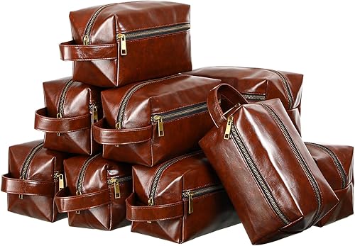 Hillban 10 piezas de regalo de padrinos de boda bolsa de aseo de cuero para hombre, kit de afeitado de viaje, bolsa de baño, maquillaje, suministros