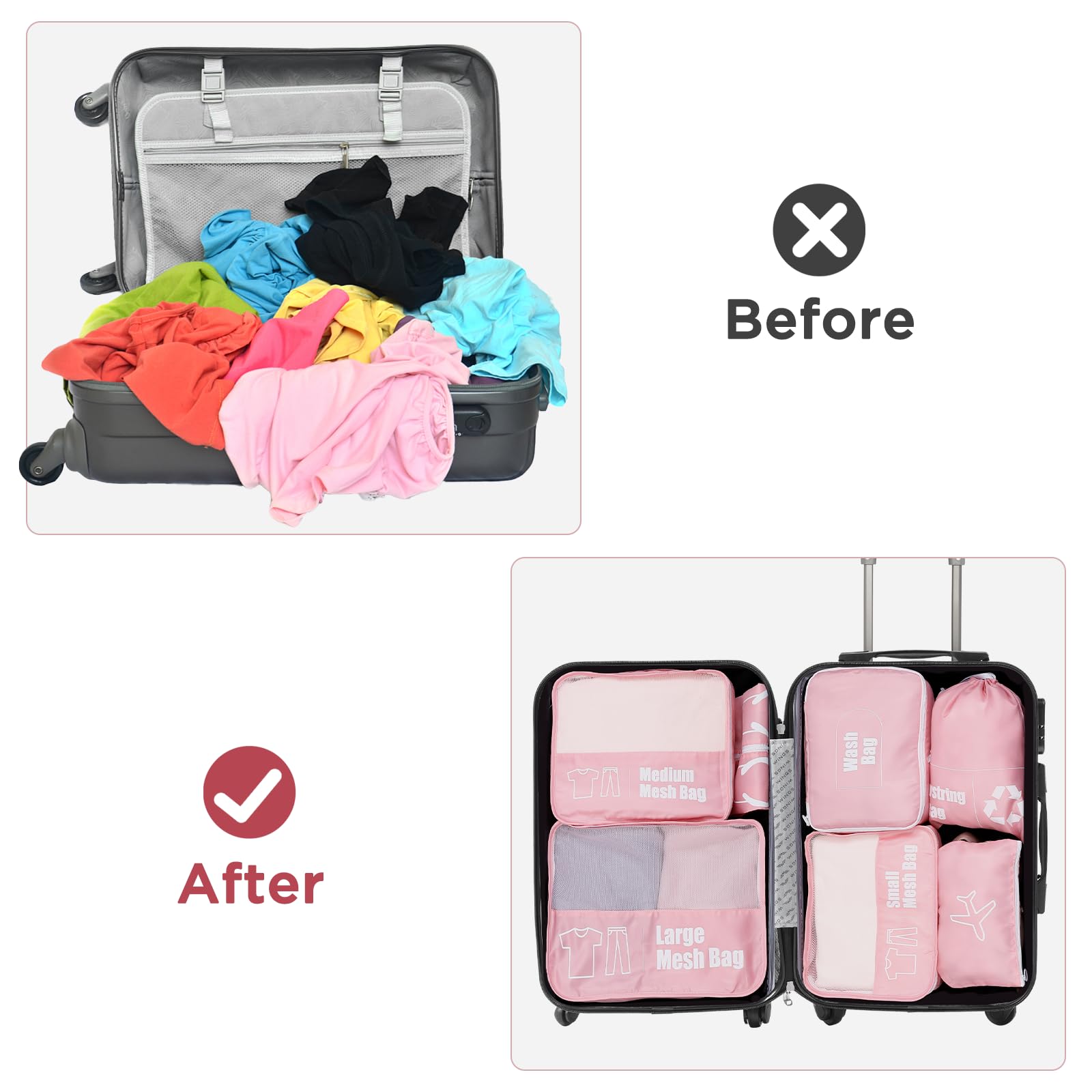 AiQInu Organizer Valigie 7 Pezzi Set,Waterproof Packing Cube Set Viaggio Organizer per i Vestiti,Scarpe,Intimo