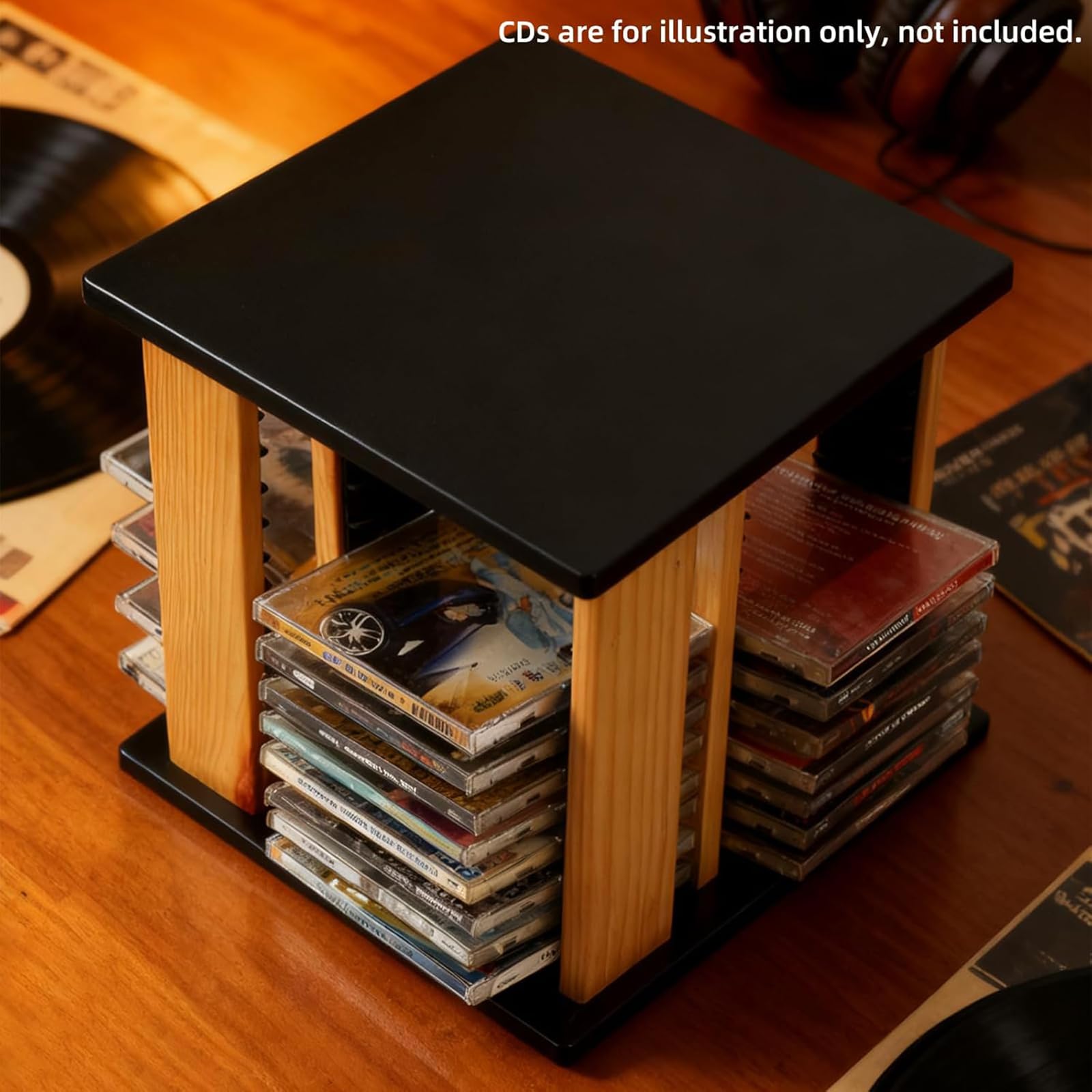 Porta CD Girevole Da Scrivania, Mensola Portadischi E Portaoggetti Retrò, Può Contenere Fino a 48 CD, Espositore Aperto Su 4 Lati, Per Libri, Riviste, DVD