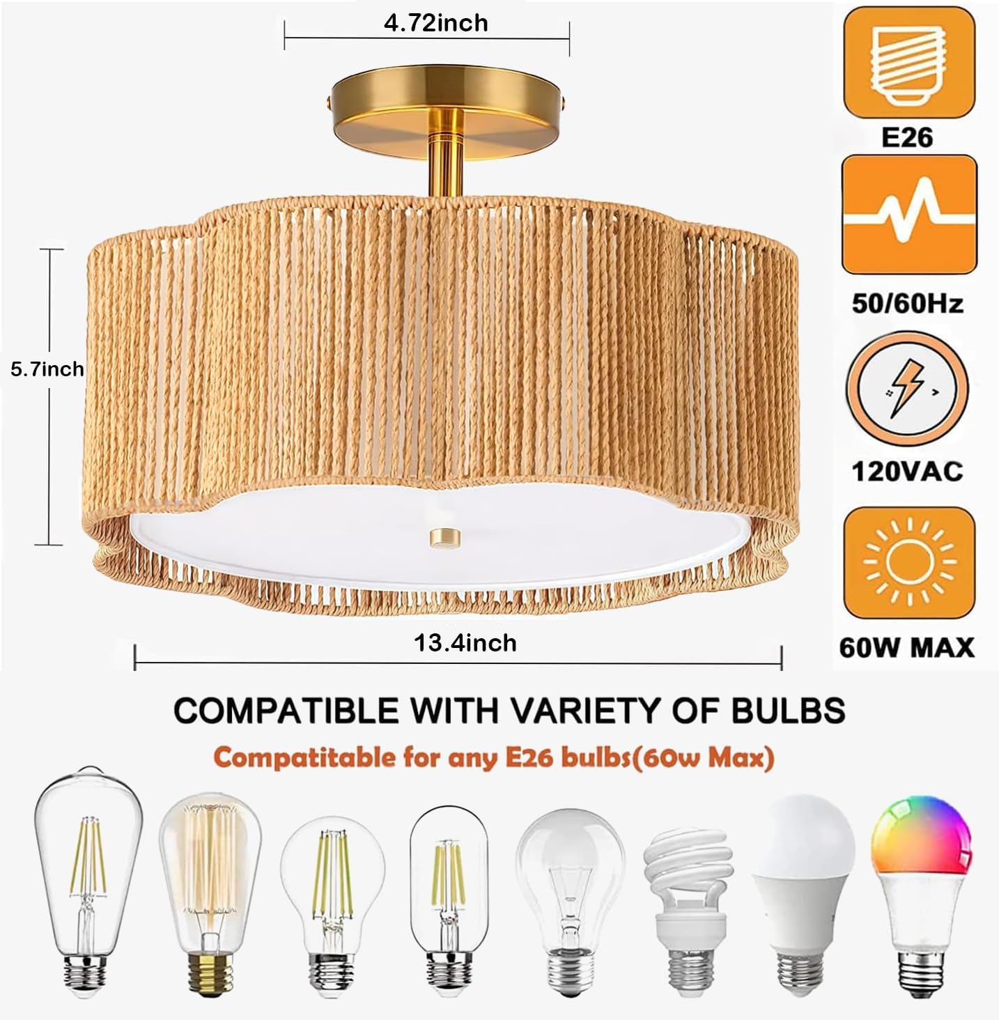 13.4" Rattan Flush Mount Ceiling Light Fixtures,3-Light Boho Light Fixtures Ceiling Mount for Bedroom,Small Rattan Chandelier,Gold Mini Chandelier Lighting for Dining Room Hallway Kitchen