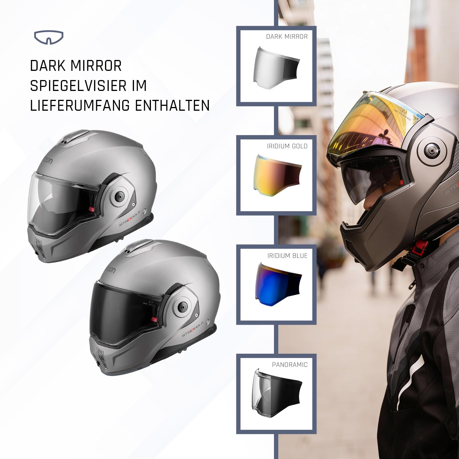 BEON Stradale Motorradhelm - Systemhelm Klapphelme mit Visier und Sonnenblende - Rollerhelm Sonnenblende - Motorrad Helm Damen & Herren - Integralhelm 180° Klappbar - XL