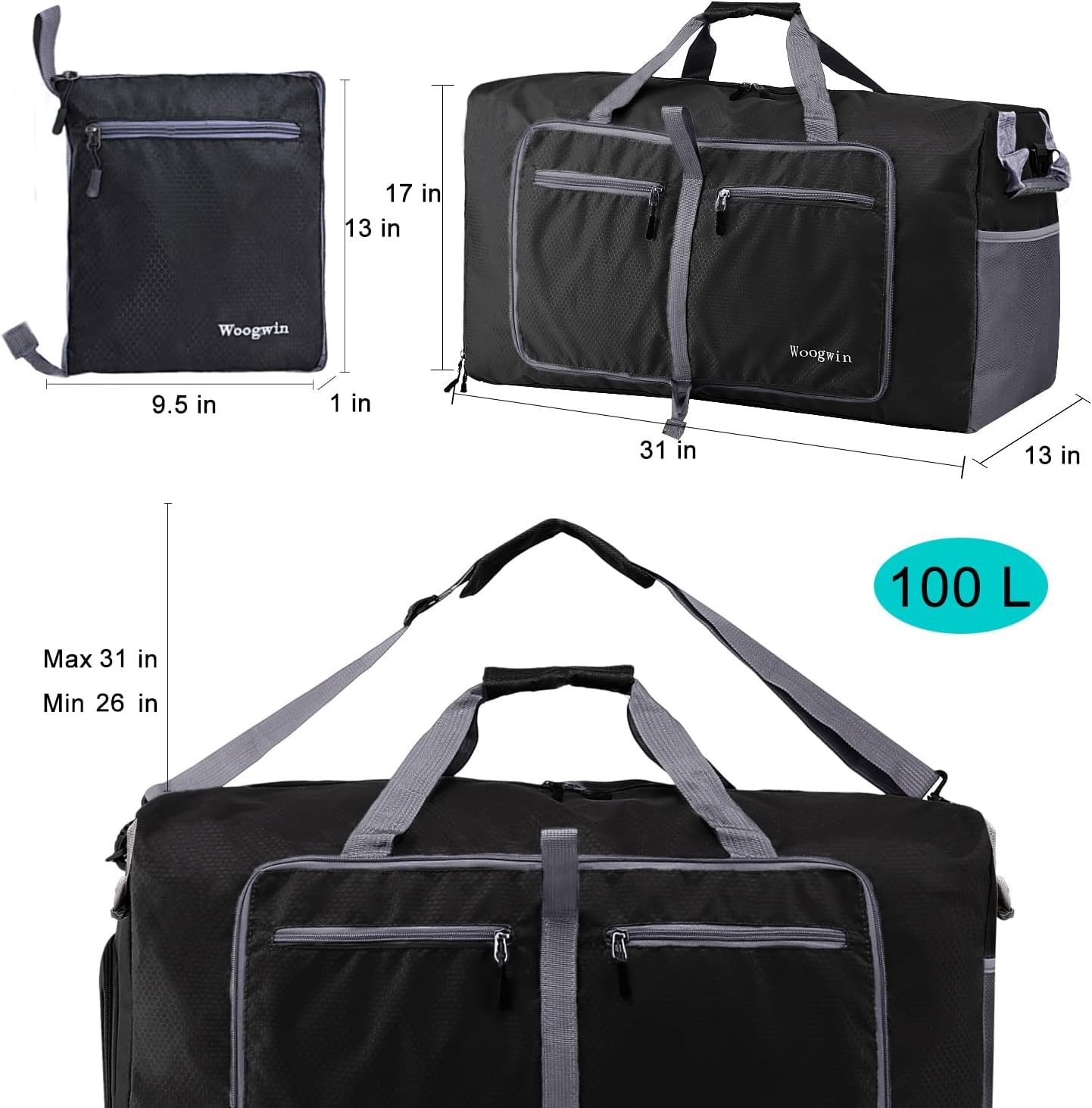 Woogwin Travel Duffel Bag Large Foldable Waterproof Overnight Bag for Beach Swim Bags Pool Sports Gym - Image 2