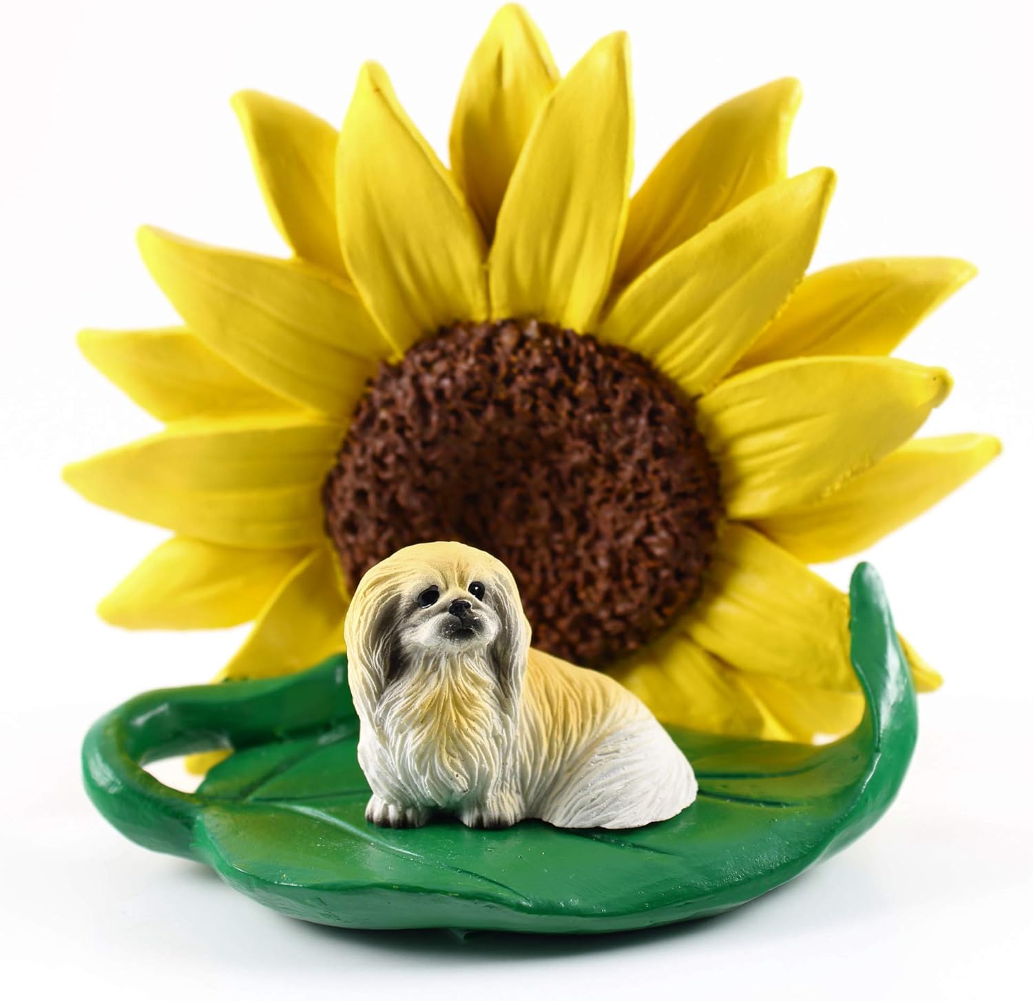 Conversation Concepts Pekingese Figurine – Sunflower Statue Gift: Realistic Hand Painted Sculpture, Summer Nursery or Home Office Desk Decor, Spring Shower Present