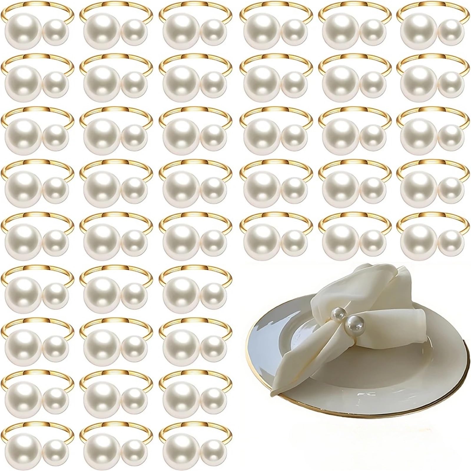 20PCS Pearl Napkin Rings Metal Napkin Holders for Wedding Party Table Decor