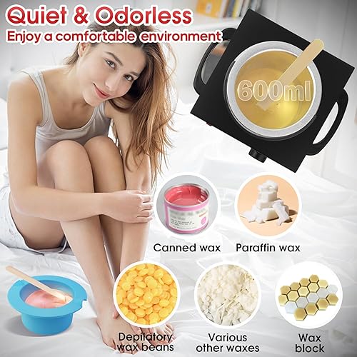 Miniatura 2 de Calentador de cera individual de 20.3 fl oz para depilación, calentador eléctrico profesional de cera con temperatura ajustable para mujeres y