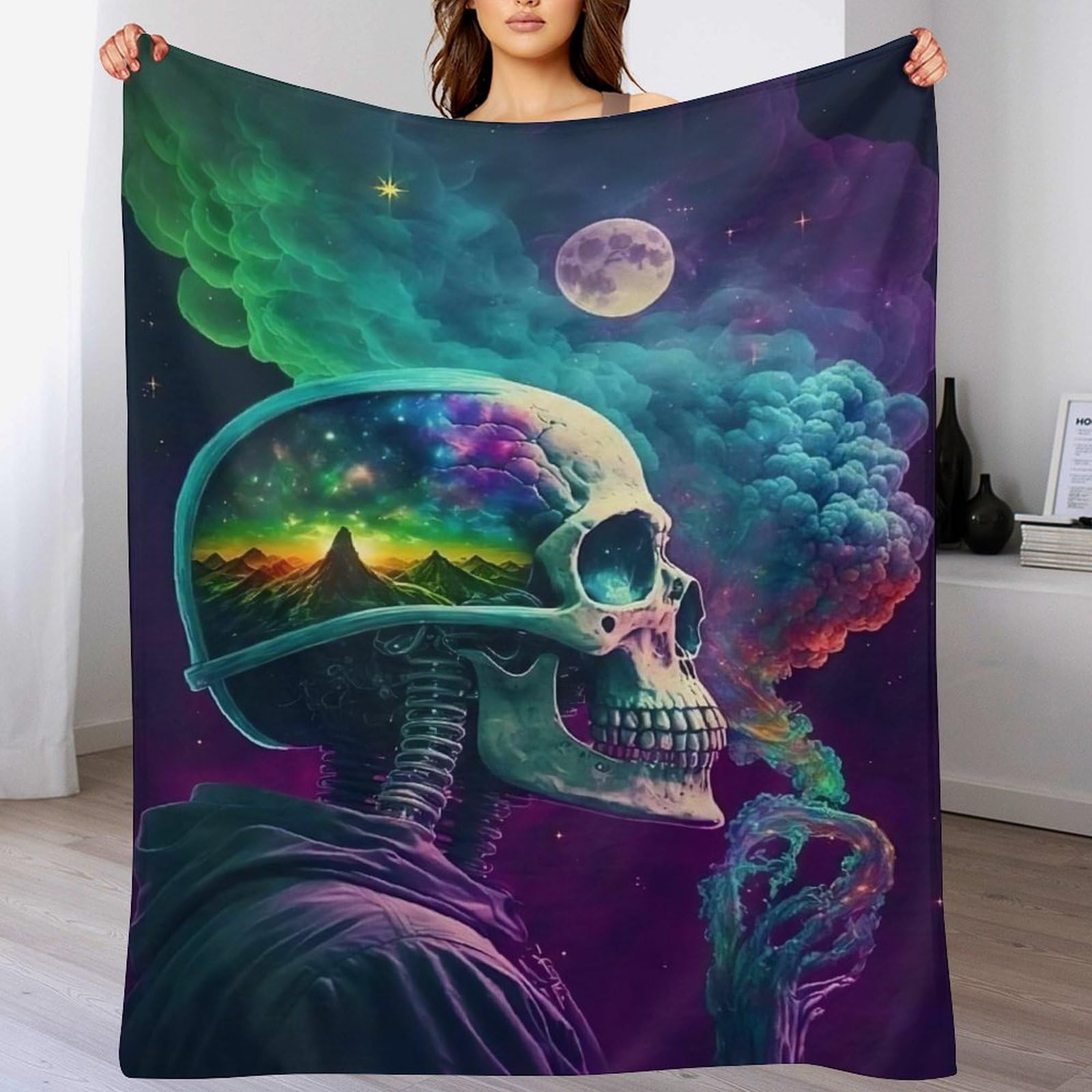 Couverture polaire crâne pour canapé en flannel douce et tapis douillet chaud de 130x180cm