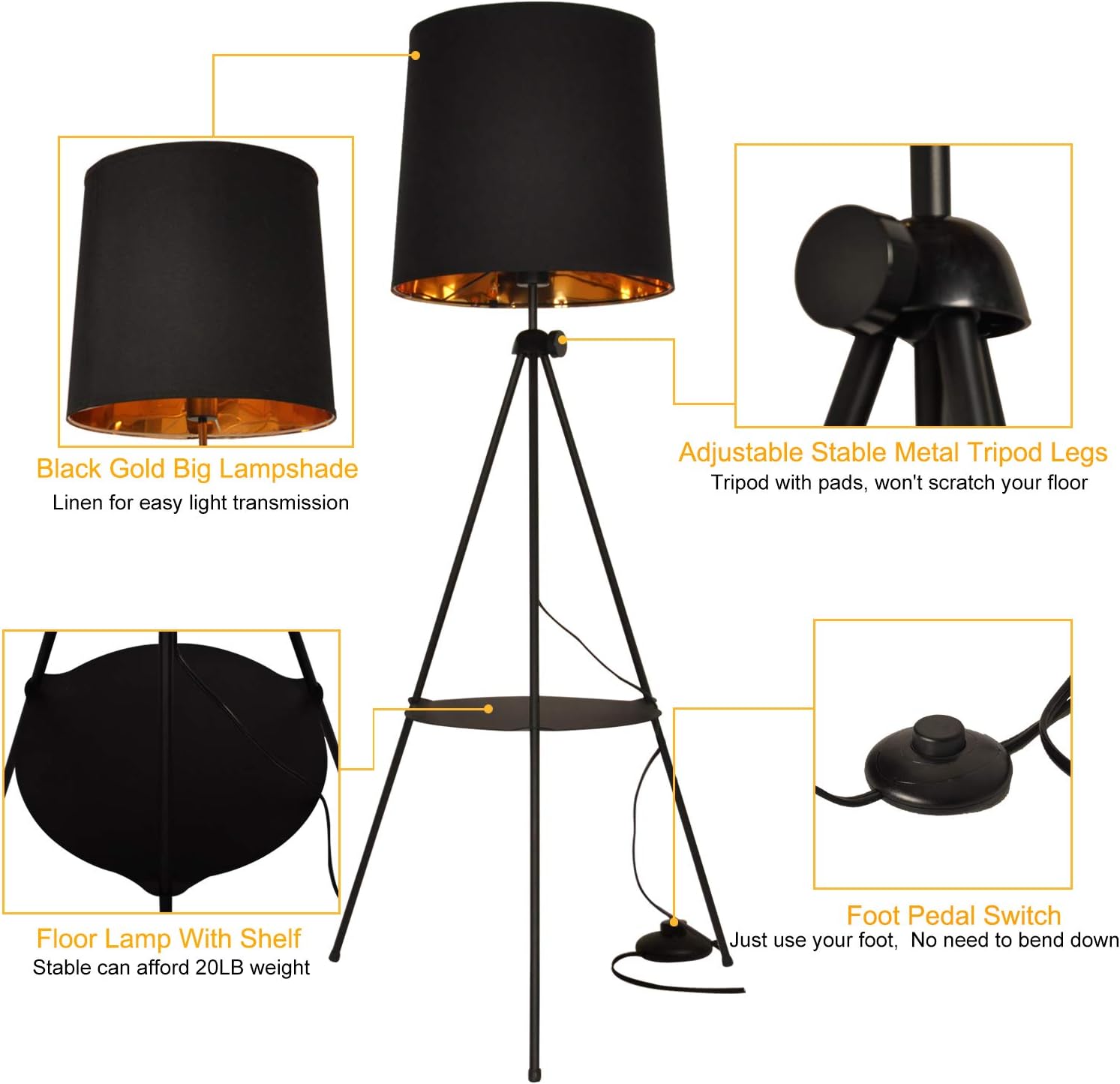 🔥 Flash Sale Tripod LED Floor Lamps for Living Room with Shelf, Mid Century Modern Standing Light with Table Attached for Bedroom, Adjustable Metal Contemporary Design, Black Lamp for Office-Without Blub One-Day Sale: Up to 80% Off Tripod LED Floor Lamps for Living Room with Shelf, Mid Century Modern Standing Light with Table Attached for Bedroom, Adjustable Metal Contemporary Design, Black Lamp for Office-Without Blub