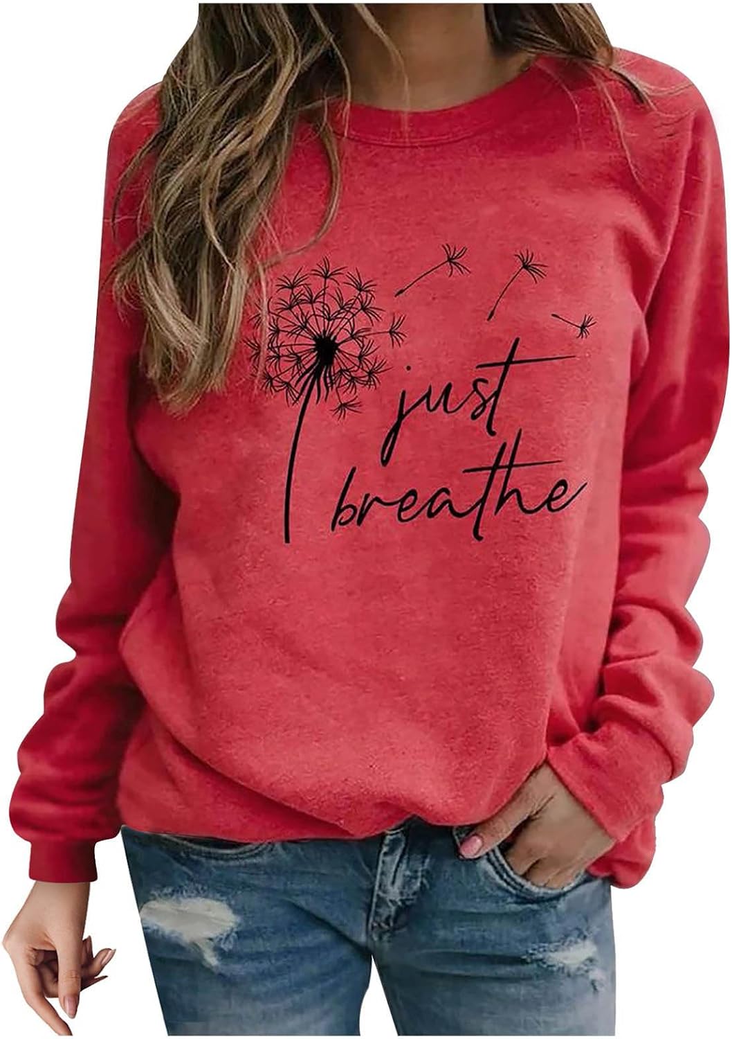 Long Sleeve Shirts for Women Loose Fit Graphic Floral Print Causal Top Causal Dressy Crewneck Sweatshirts Pullover