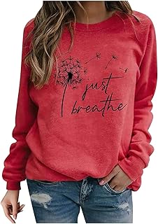 Long Sleeve Shirts for Women Loose Fit Graphic Floral Print Causal Top Causal Dressy Crewneck Sweatshirts Pullover