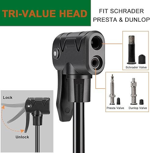 Miniatura 3 de Bomba de bicicleta con manómetro - Bomba de neumático de bicicleta de 160 PSI se adapta a válvulas Presta y Schrader - Bomba de aire portátil para