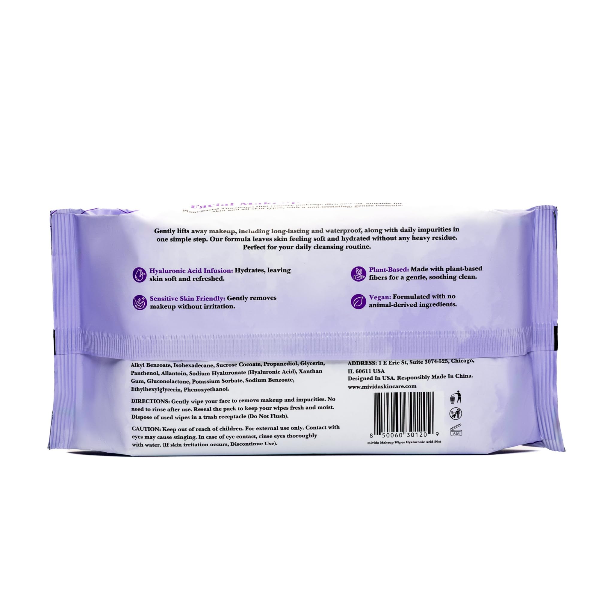 mivida Hypoallergenic Makeup Remover Wipes with Hyaluronic Acid, 200 Count