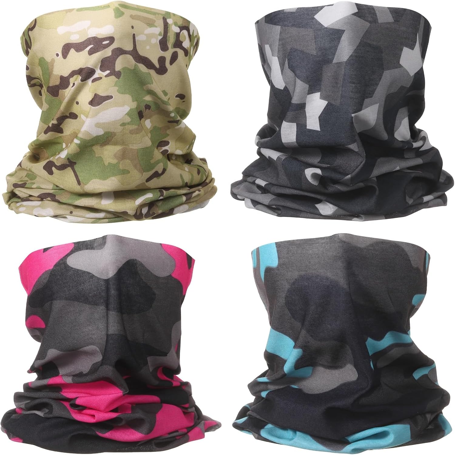HARFINGTON 4pcs Summer Cooling Neck Gaiter Sun Protection Face Mask Fishing Neck Gaiter Sunscreen Breathable Bandana for Men Women, Camo P