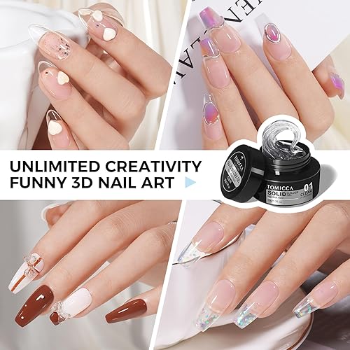 Miniatura 6 de TOMICCA Gel duro 3D para arte de uñas, gel constructor sólido para uñas, 1.76 oz, gel de escultura de uñas 3D, gel para esculpir uñas, no pegajoso,