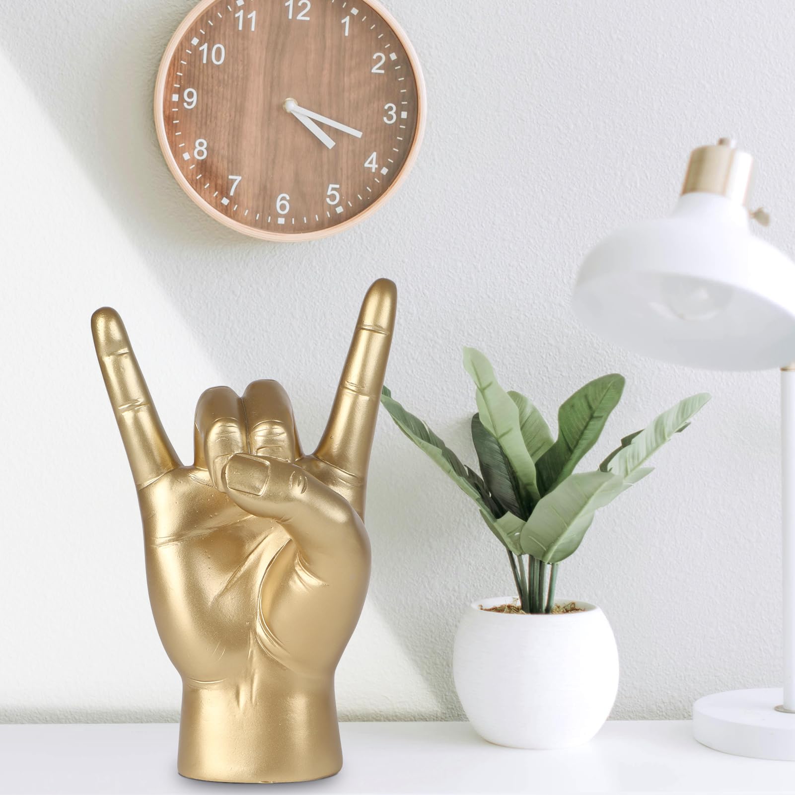 Yunjuhop Escultura de dedo decorativa de rock and roll, estatua de gesto de mano "I Love You", escritorio para hombres, sala de música, mesita de noche, decoración de roca, decoración estética del